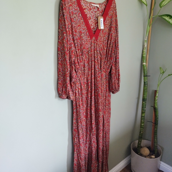 Rust Orange Romantic Gypsy Long Sleeve Bohemian Maxi Dress Sz 3X - Picture 9 of 10